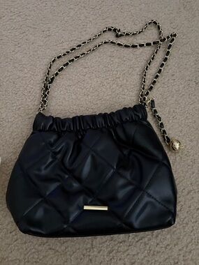Black Quilted Crossbody Bag with Gold Chain Strap